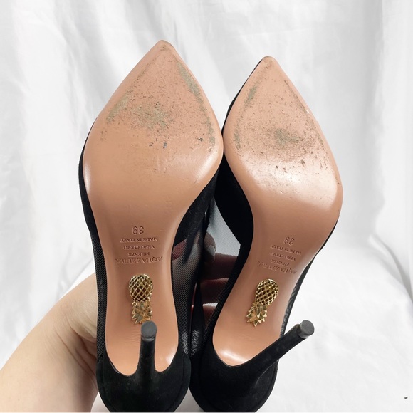 Aquazzura x Naty Abascal Kimiyah Suede Leather Crystal Heels Black EU 39 - Picture 12 of 12